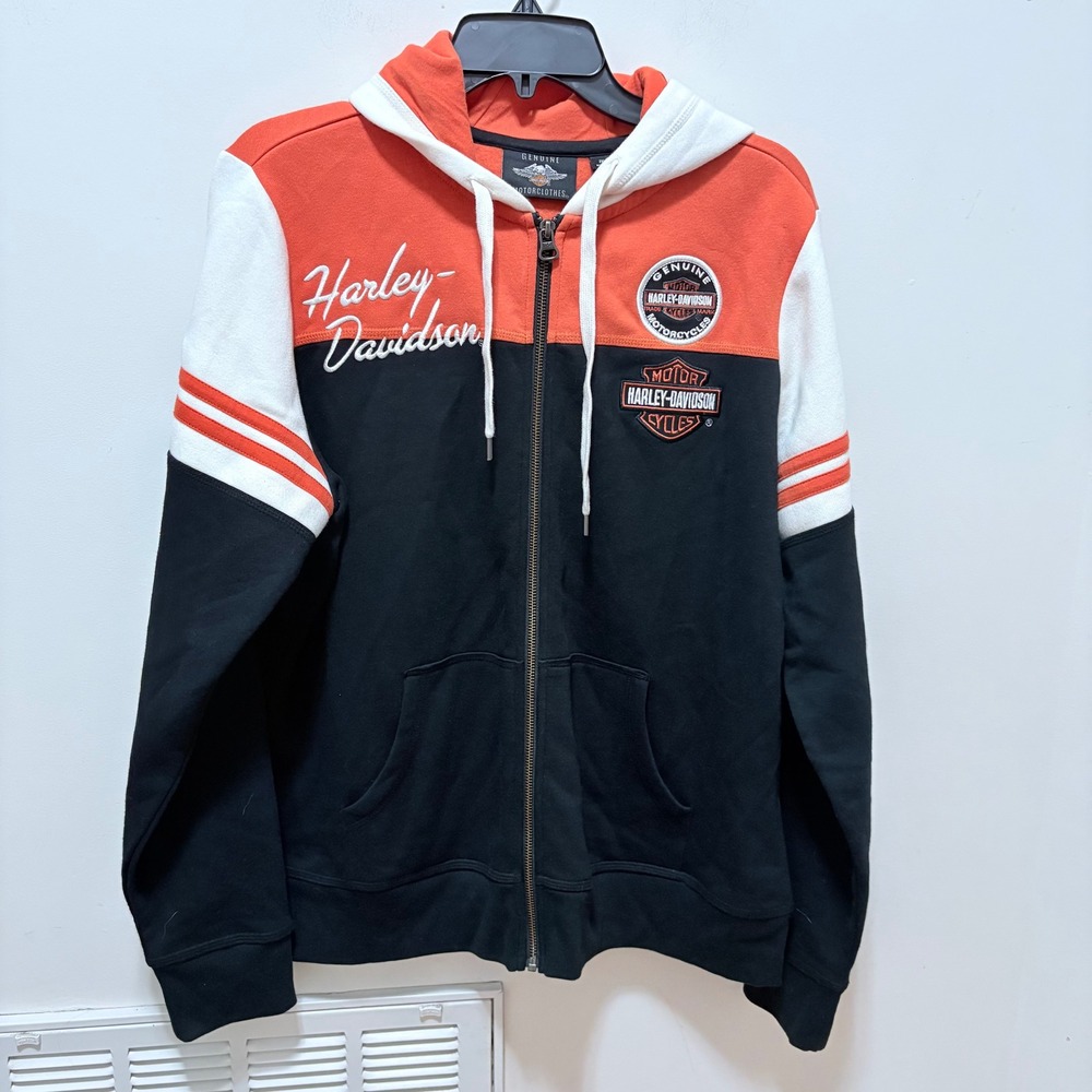 Harley-Davidson Colorblock Zip Hoodie Women 2XL Black Orange Embroidered Logo